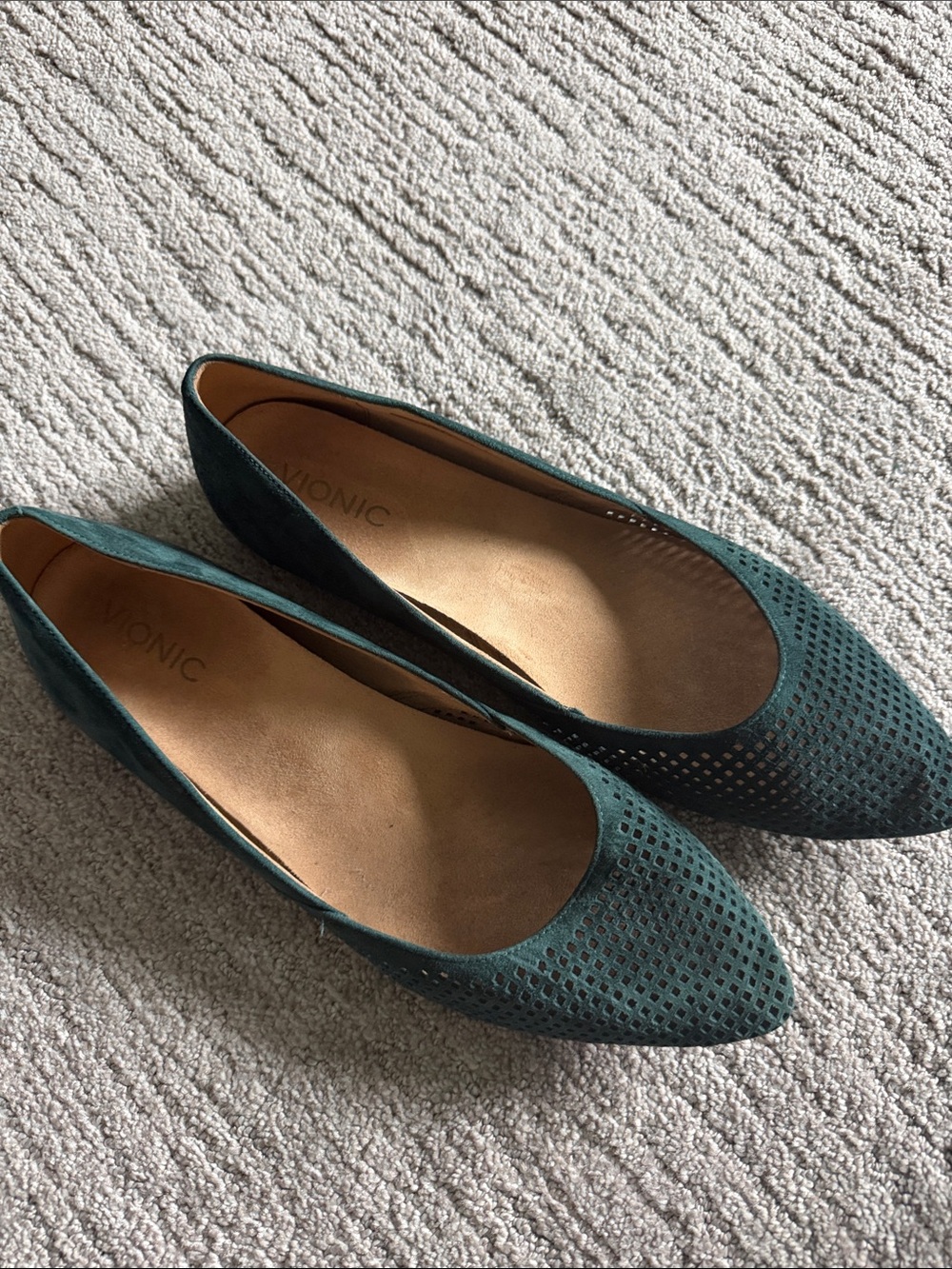 Vionic Dark Teal Pointed-Toe Perforated Flats